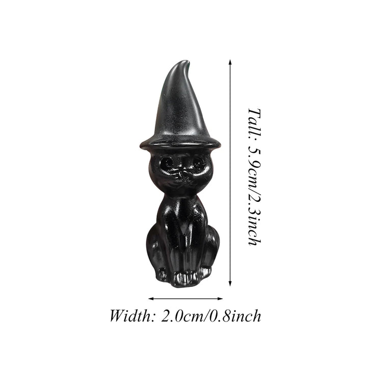 Obsidian Crystal Witch Cat Statue | Green Witch Creations