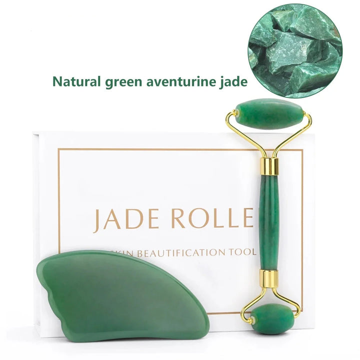 Green Jade Crystal Gua Sha Facial Massage Roller Set | Green Witch Creations