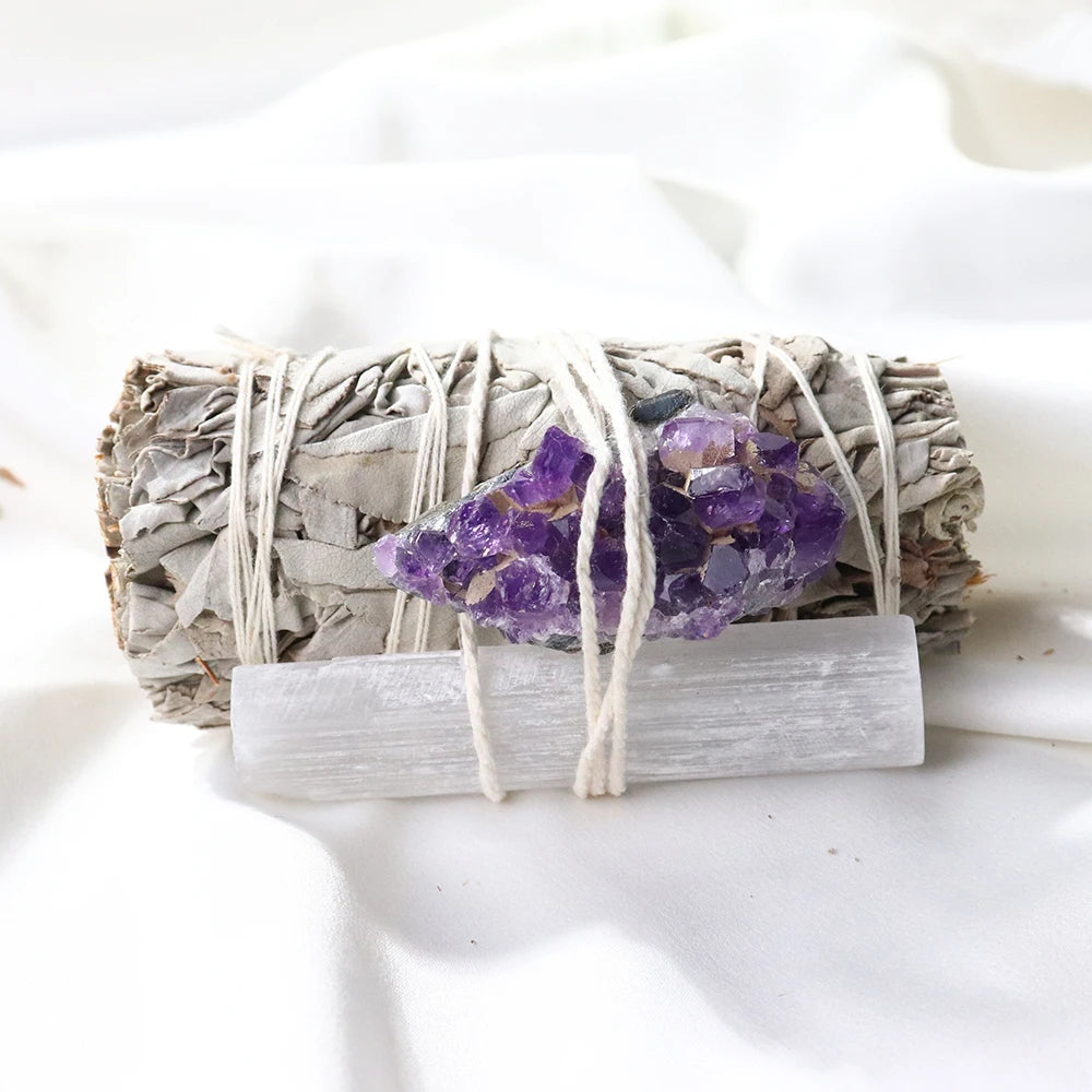 Amethyst Selenite with White Sage Bundle For Sale Online 