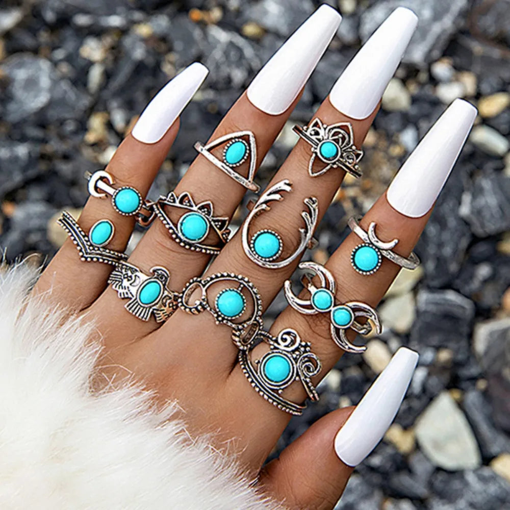 Turquoise Bohemian Gypsy Witchy Trendy Fashion Cute Ring Sets | Green Witch Creations