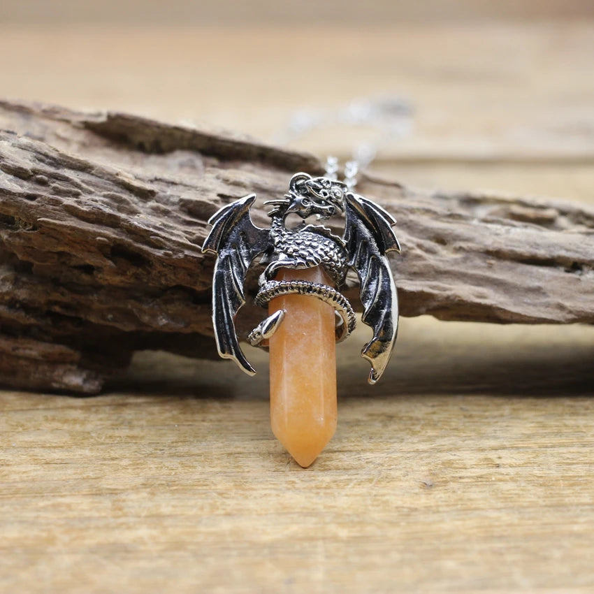 Orange Calcite Dragon Crystal Pendant Necklace | Green Witch Creations