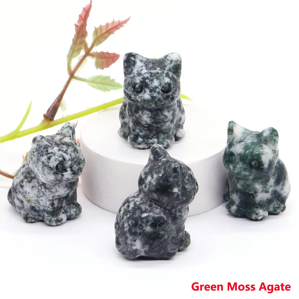 Green Moss Agate Crystal Cat Statue | Green Witch Creations