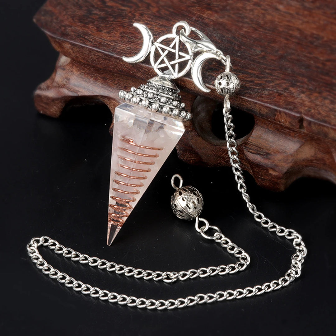 Clear Quartz Triple Moon Crystal Resin Pendulum | Green Witch Creations