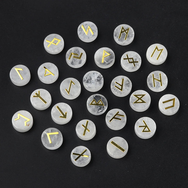 Clear Quartz Round Crystal Rune Symbol Sets