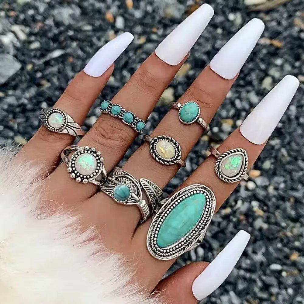 Turquoise Bohemian Gypsy Witchy Trendy Fashion Cute Ring Sets | Green Witch Creations