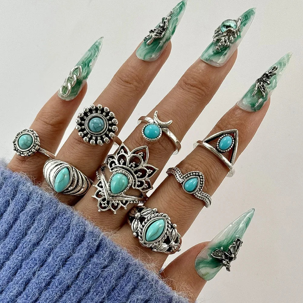 Turquoise Bohemian Gypsy Witchy Trendy Fashion Cute Ring Sets | Green Witch Creations