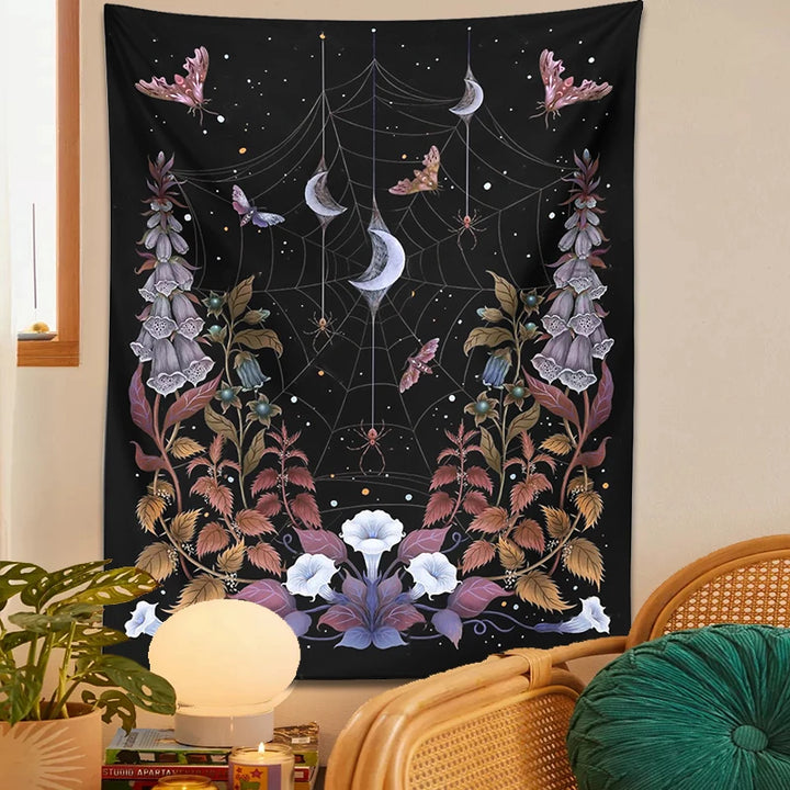 Witchy Garden Butterfly Moon Tapestry | Green Witch Creations