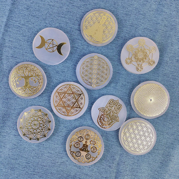 Selenite Round Gold Plates Disks