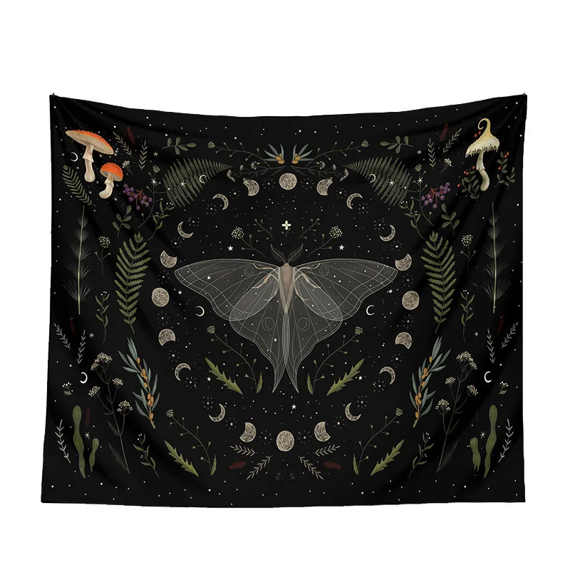 Moth Witchy Botanical Moon Phase Tapestries | Green Witch Creations