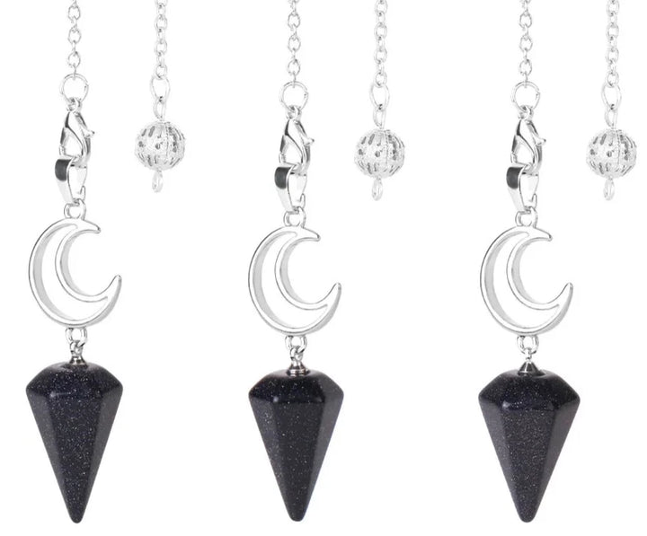 Blue Goldstone Crystal Crescent Moon Pendulums For Sale Online