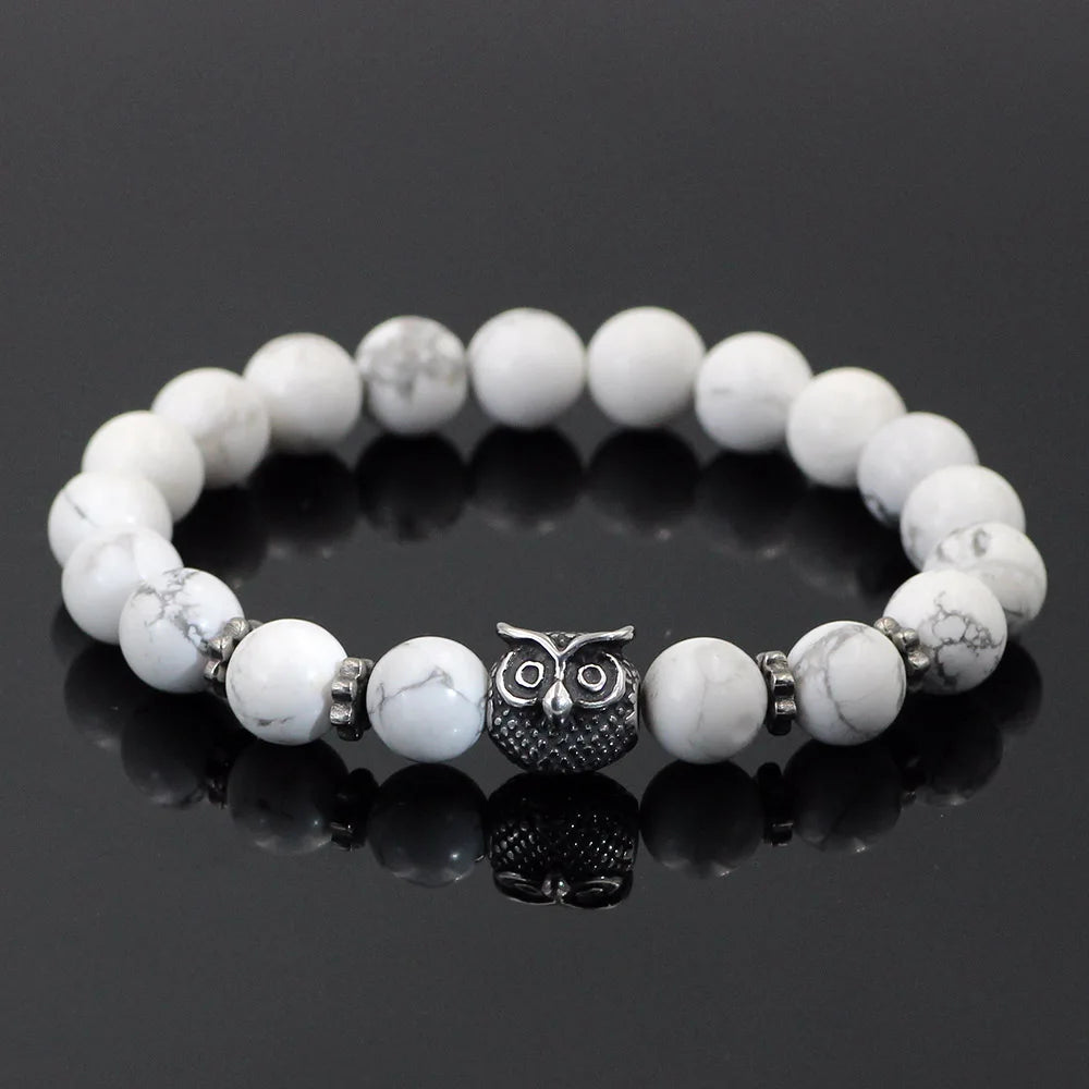 White Howlite Owl Charm Bead Bracelets | Green Witch Creations