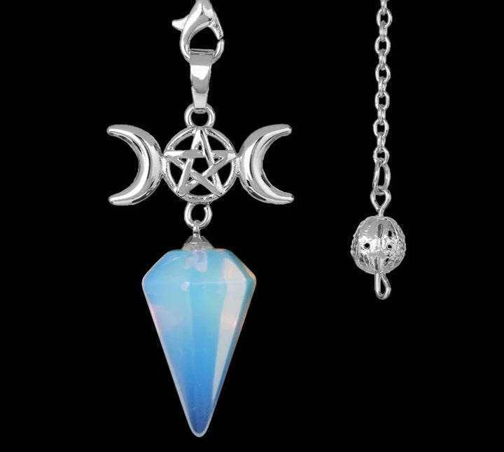 Opalite Triple Moon Pentacle Hexagon Crystal Pendulums For Sale