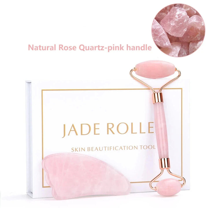 Rose Quartz Crystal Gua Sha Facial Massage Roller Set | Green Witch Creations