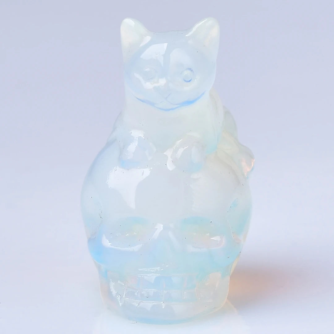 Opalite Cat Skull Crystal Figurines | Green Witch Creations