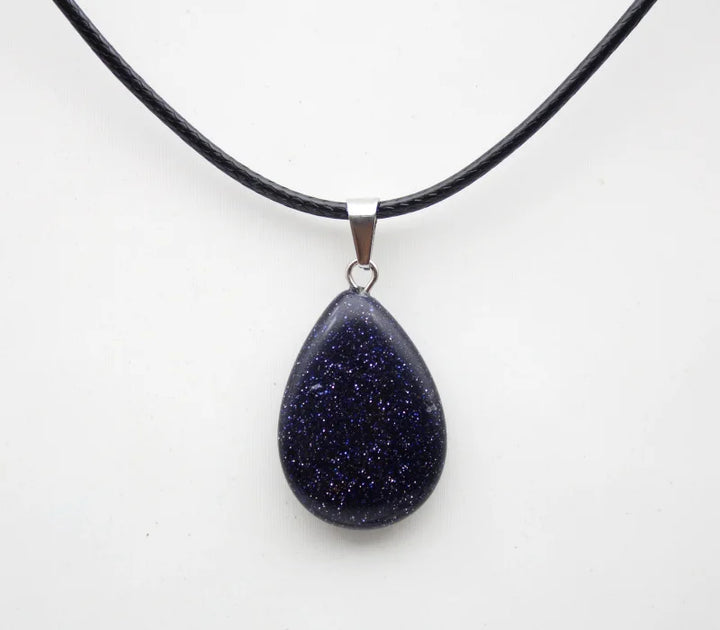 Blue Goldstone Stone Teardrop Pendant Necklace For Sale | Green Witch Creations