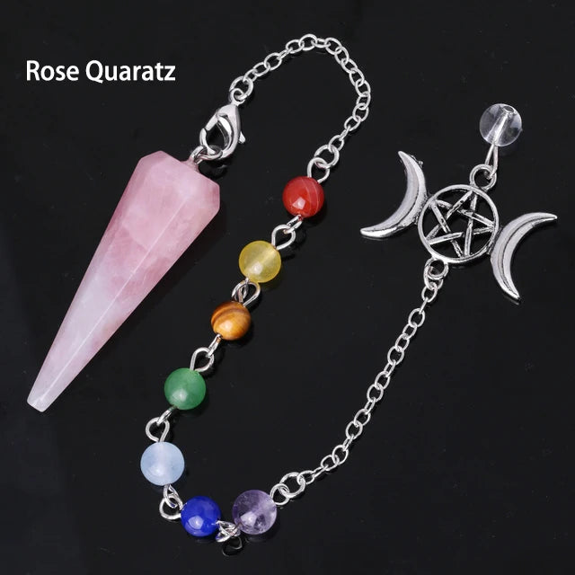 Rose Quartz Triple Moon Goddess Pentacle Chakra Pendulums | Green Witch Creations