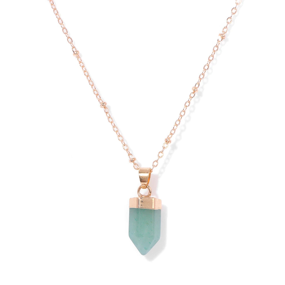 Amazonite Hexagonal Stone Pendant Gold Necklace | Green Witch Creations