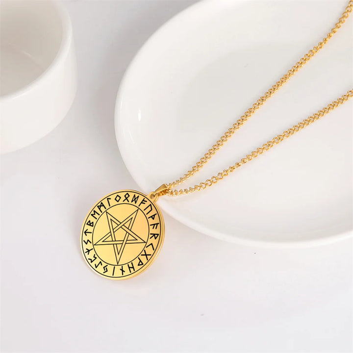 Gold Pentacle Rune Nordic Viking Necklaces | Green Witch Creations