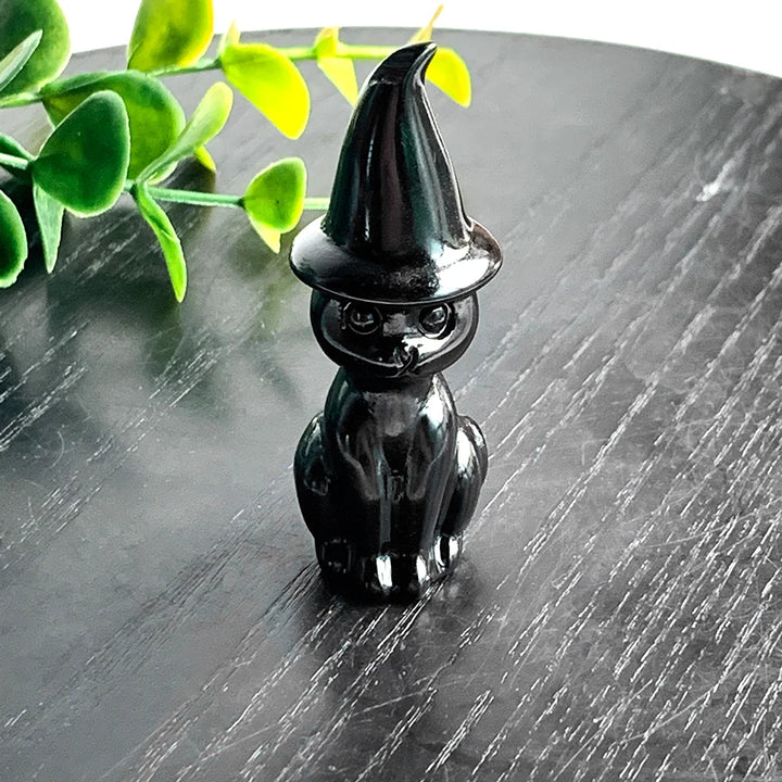 Obsidian Crystal Witch Cat Statue | Green Witch Creations