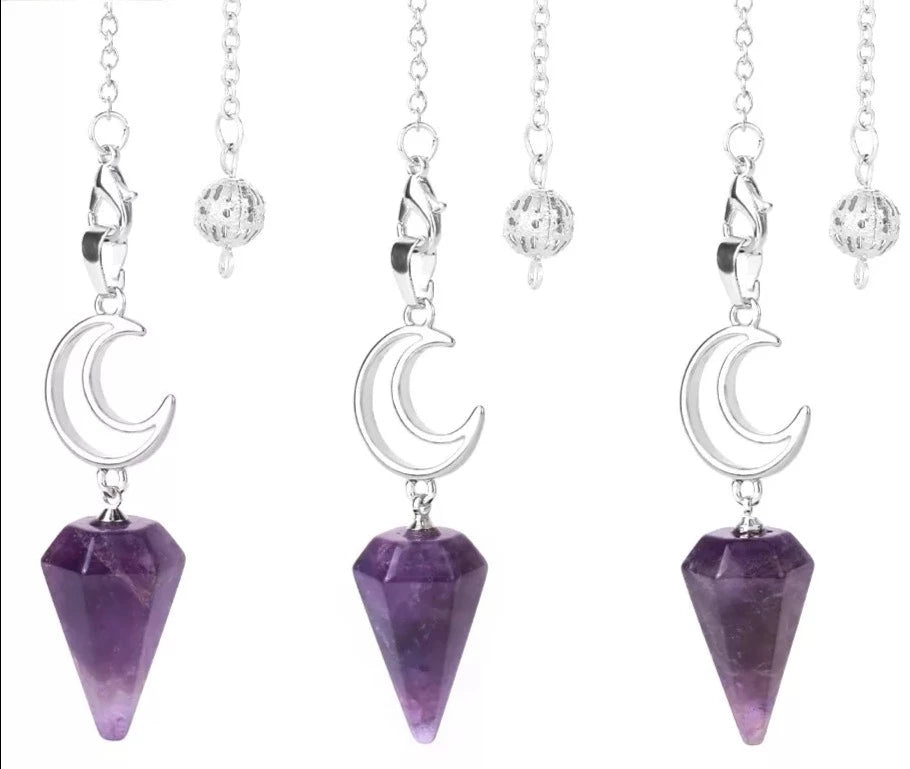 Amethyst Crystal Crescent Moon Pendulums For Sale Online