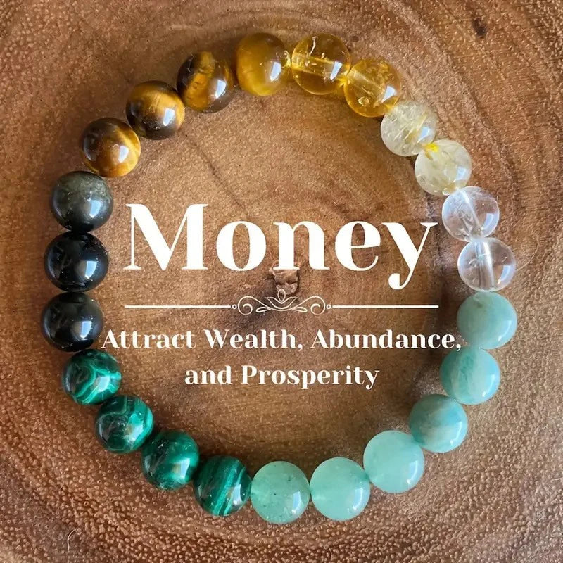 Money Intention Stone Bead Stretch Bracelets For Sale | Green Witch Creations