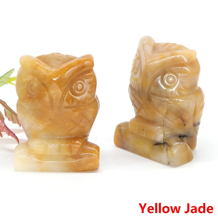 Yellow Jade Owl Crystal Figurine Statue | Green Witch Creations