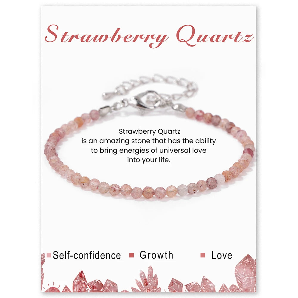 Strawberry 3mm Faceted Stone Bead Bracelets For Sale | Green Witch Creations