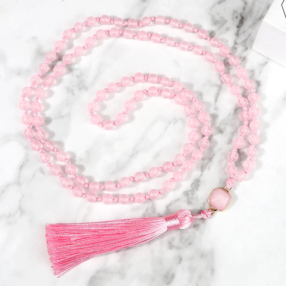 Rose Quartz Mala Prayer Bead Necklace | Green Witch Creations