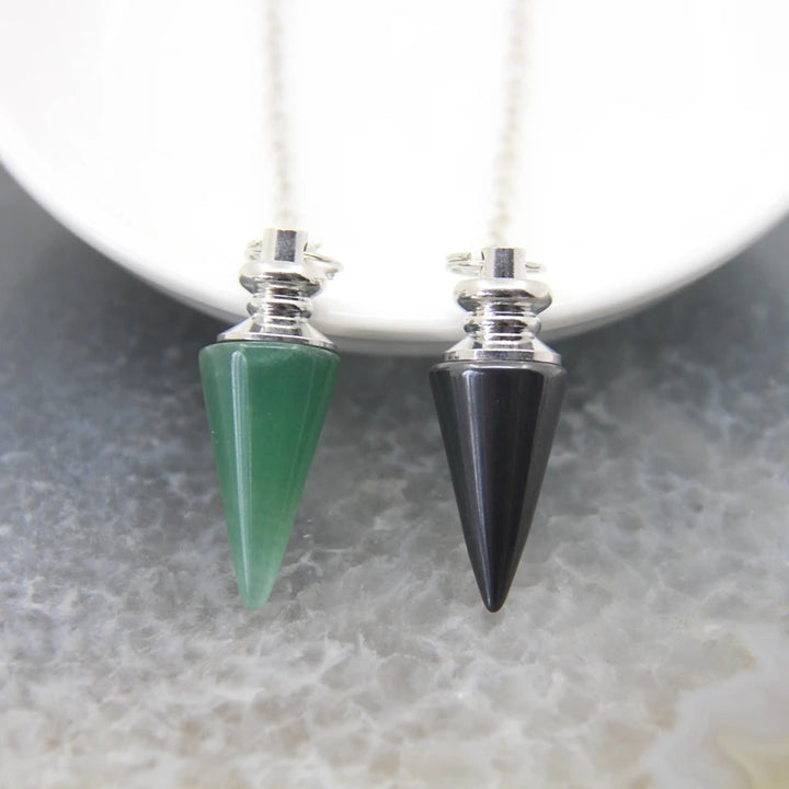Silver Crystal Pendulums - Green Aventurine & Black Onyx
