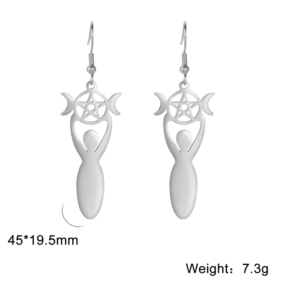 Silver Goddess Pentacle Earrings