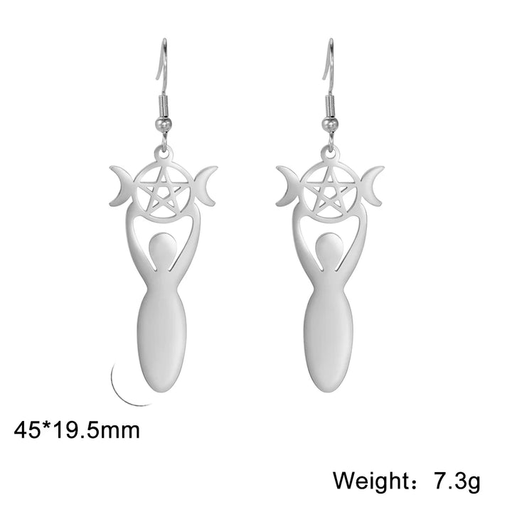Silver Goddess Pentacle Earrings