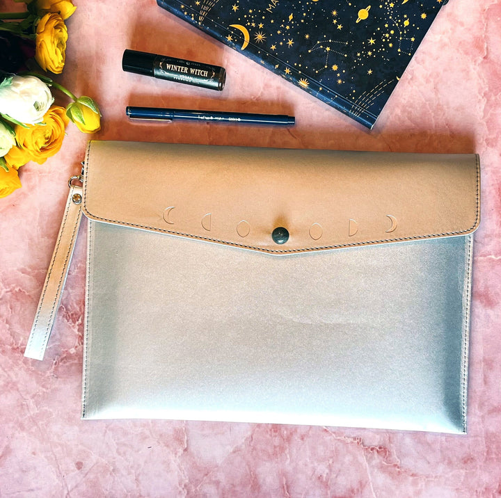 Silver Moon Phase Clutch Purse