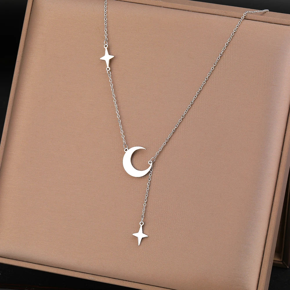 Silver Moon Star Necklace