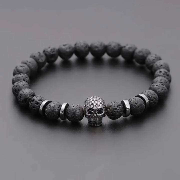 Silver Skull Lava Rock Bracelets