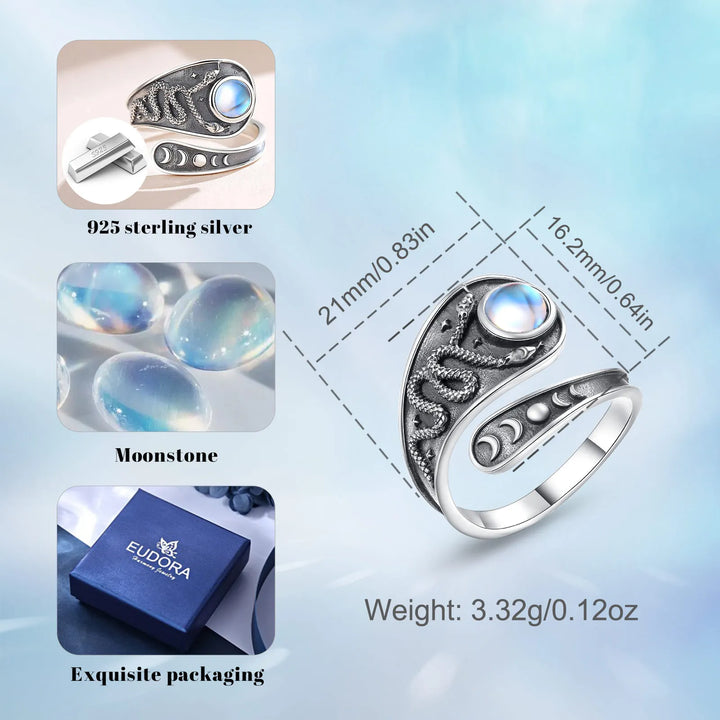 Silver Snake Moon Phase Ring