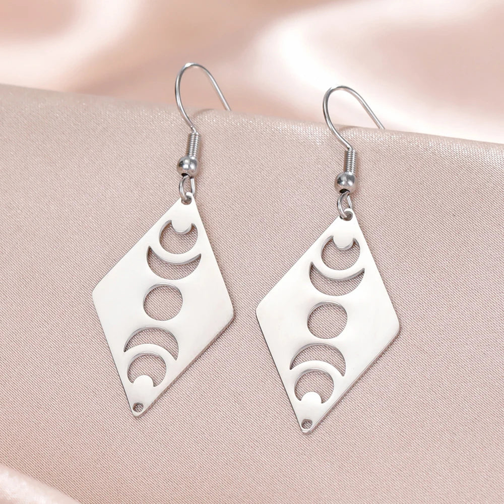 Silver Triple Moon Pagan Earrings