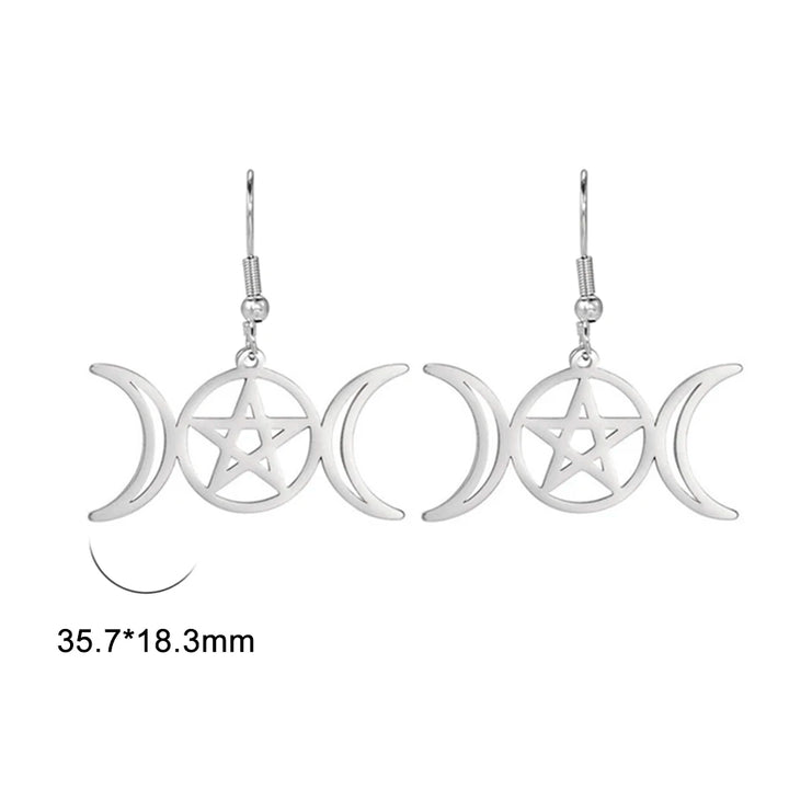 Silver Triple Moon Pentacle Earrings