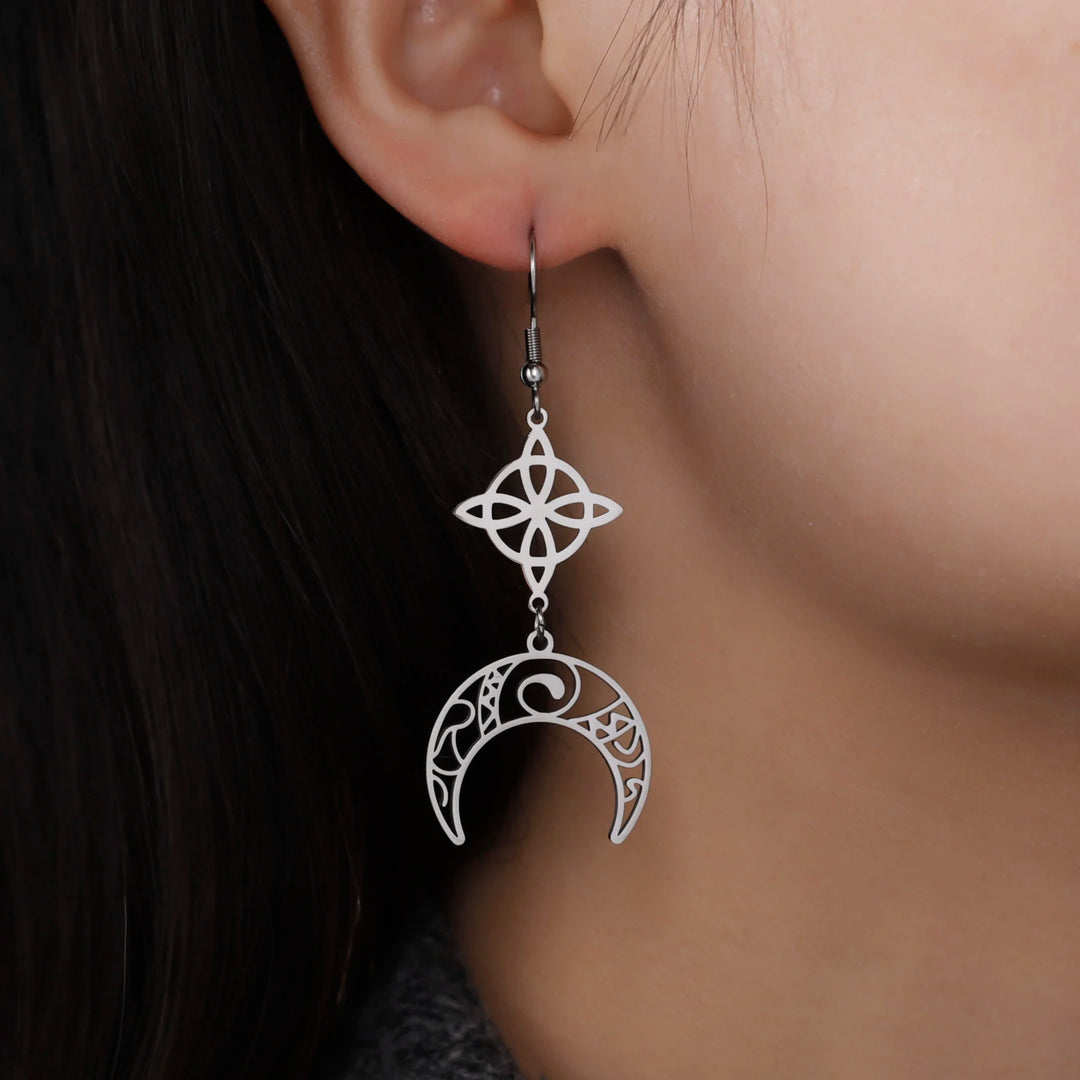 Silver Witch Knot Moon Earrings