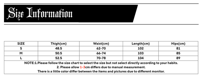 Size Chart For Floral Black Velvet Pants