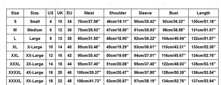 Size Guide Halloween Dress Costume