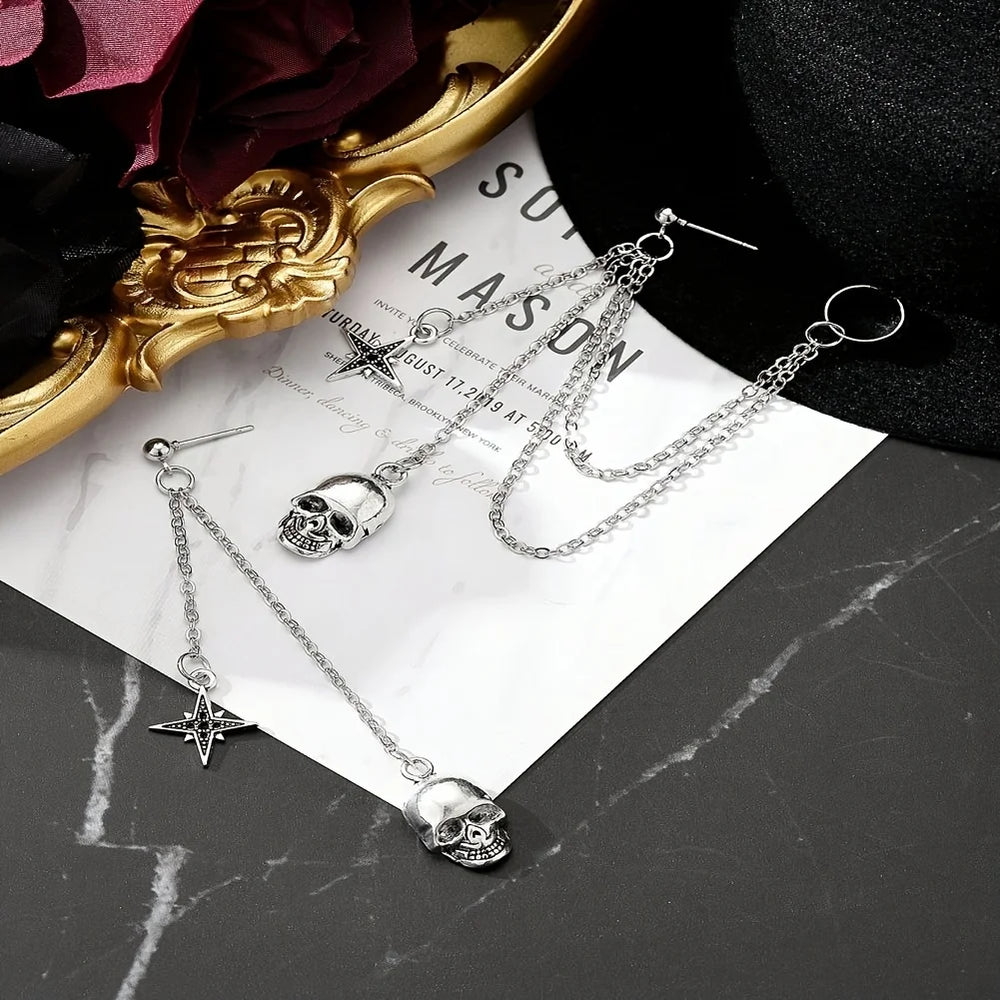Skull Drop Chain Earrings