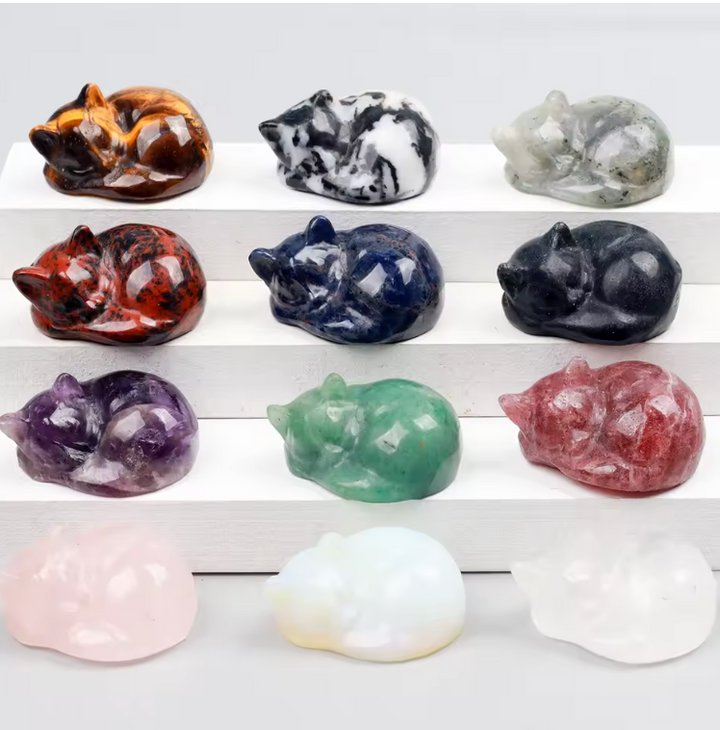 Sleeping Cat Crystal Statue Figurines