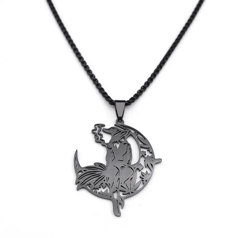 Smoking 420 Witch Moon Black Necklace