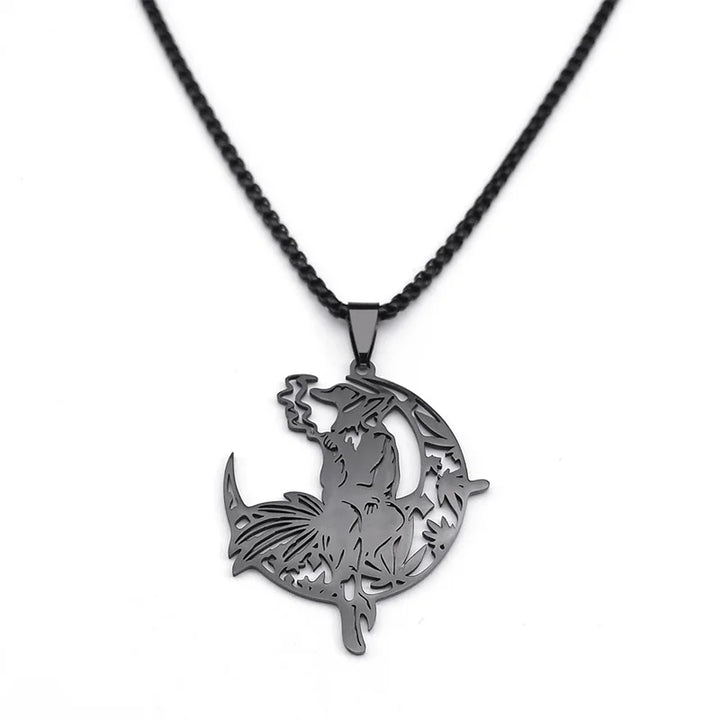 Smoking 420 Witch Moon Black Necklace