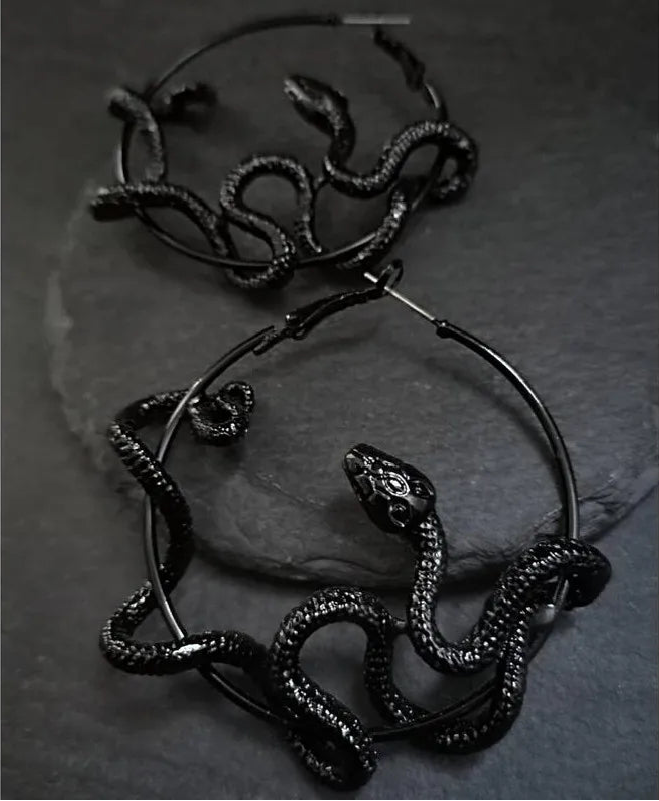 Snake Black Hoop Earrings