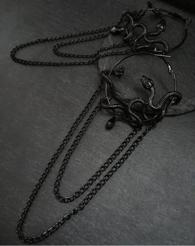 Snake Chain Black Hoop Earrings