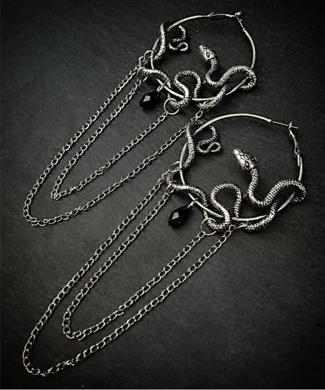 Snake Chain Silver Hoop Earrings
