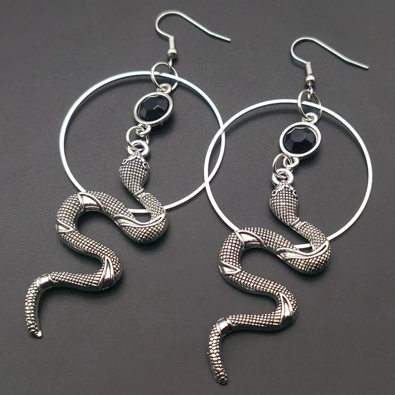 Snake Hoop Silver Earrings