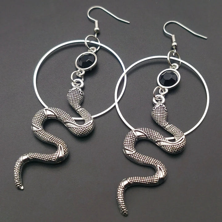 Snake Hoop Silver Earrings
