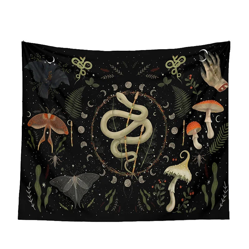 Snake Mushroom Moon Phase Tapestry